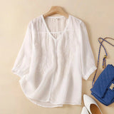 Solid Linen Top-Tunic With Embroidery Work For Women