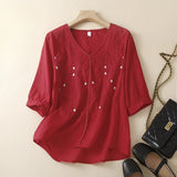 Solid Linen Top-Tunic With Embroidery Work For Women