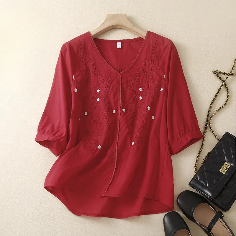 Solid Linen Top-Tunic With Embroidery Work For Women