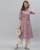 Women's Floral Print Rayon A-Line Kurta