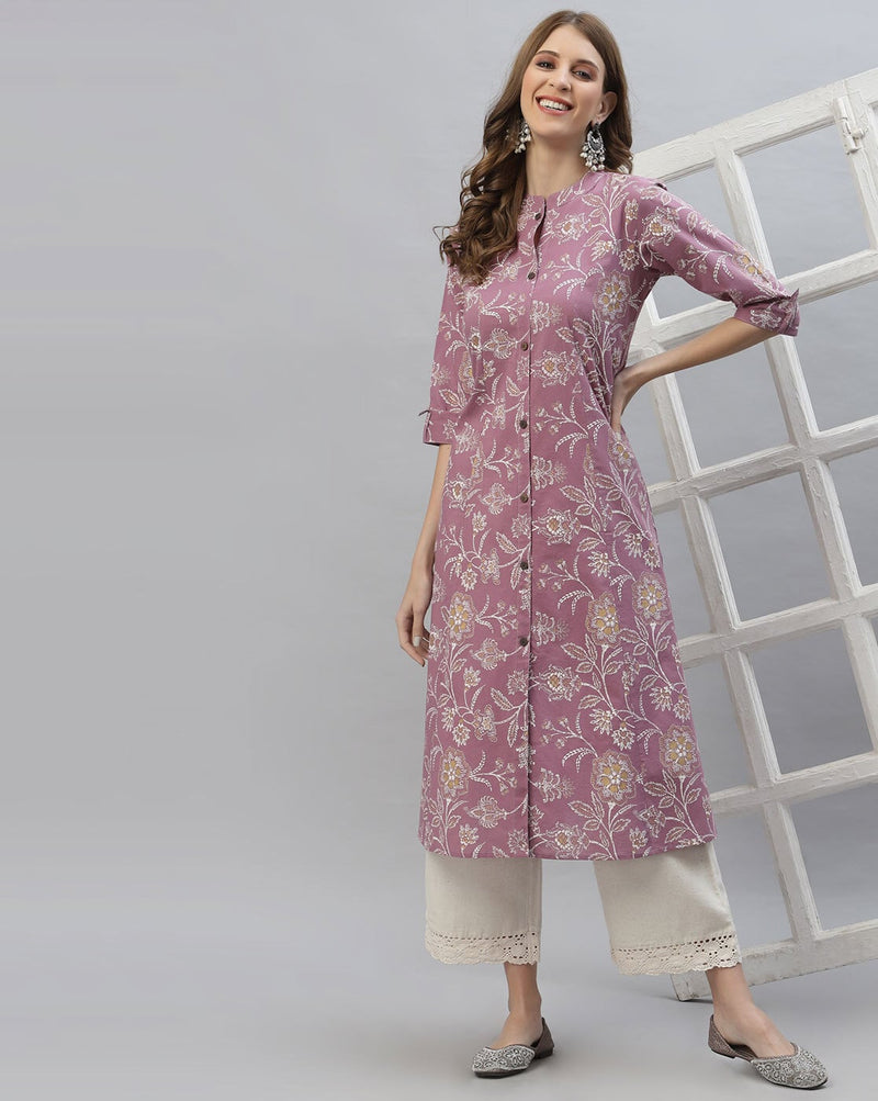 Women's Floral Print Rayon A-Line Kurta