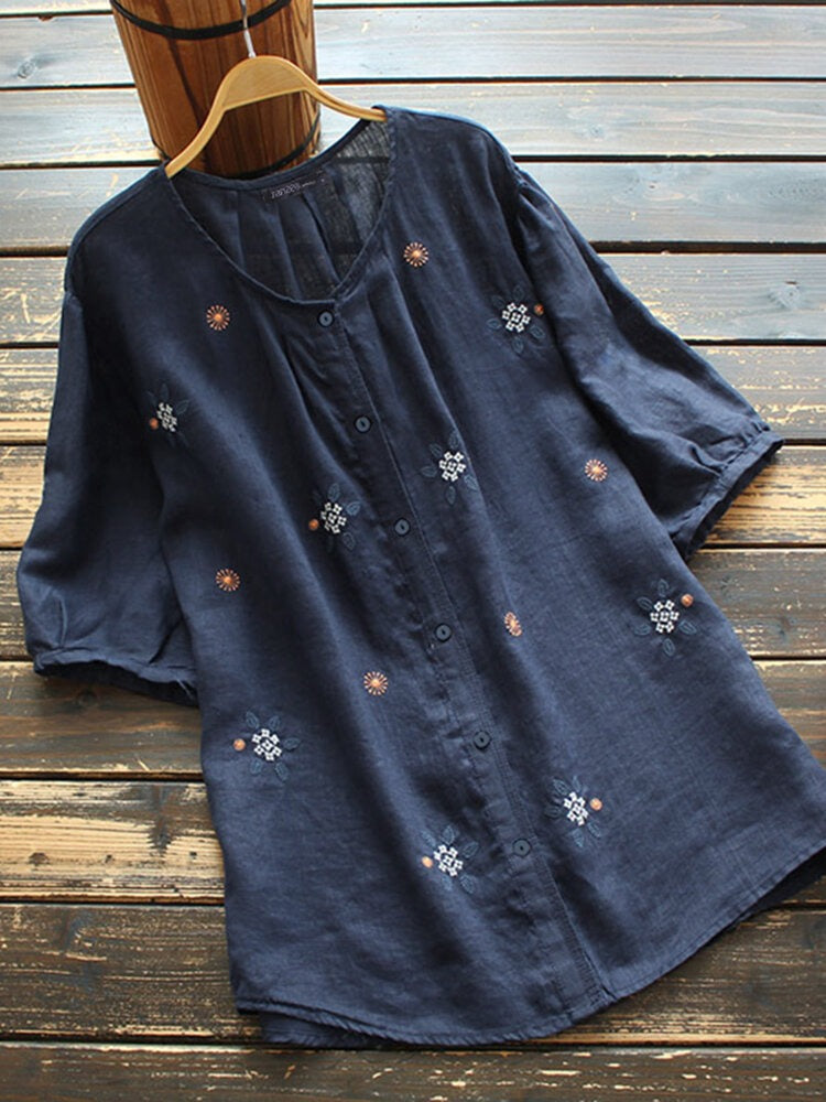 Navy Blue Long Top-Tunic With Embroidery Work For Women