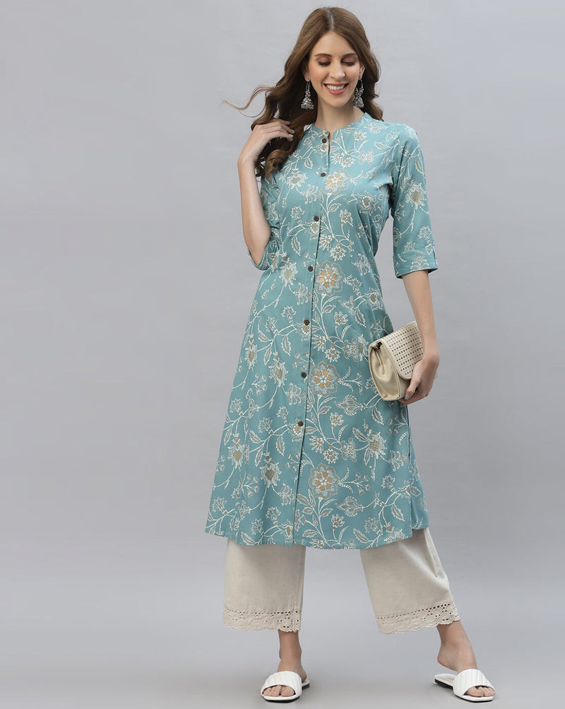 Women's Floral Print cotton A-Line Kurta