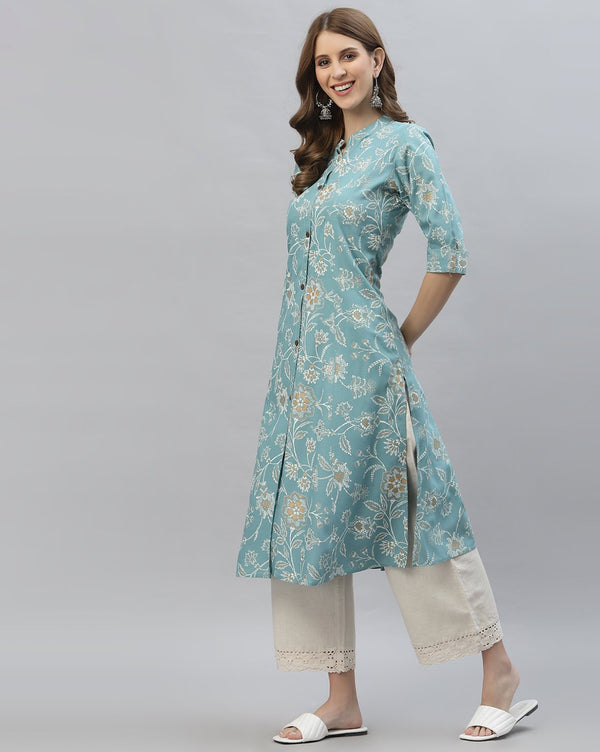 Women's Floral Print cotton A-Line Kurta