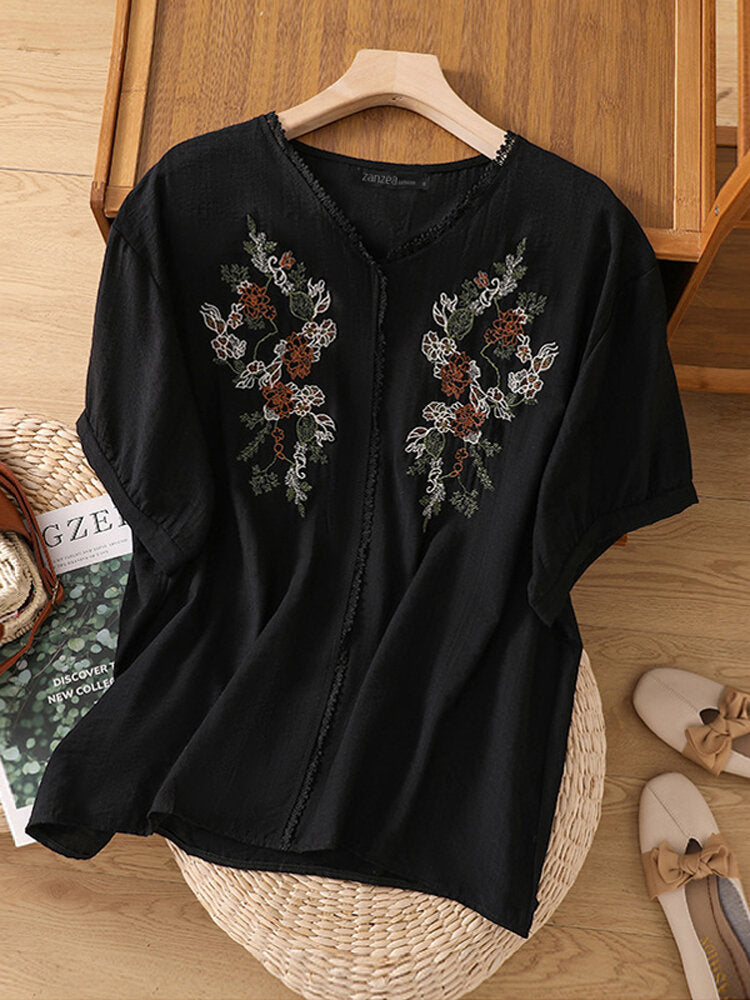 Solid Linen Top-Tunic With Embroidery Work For Women