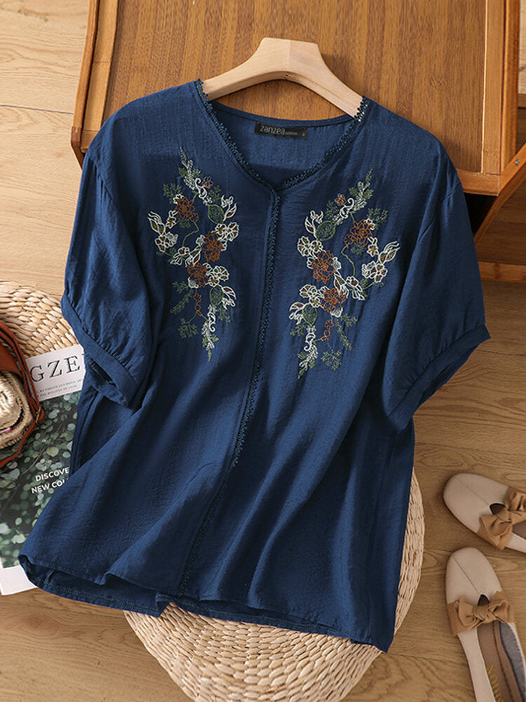 Solid Linen Top-Tunic With Embroidery Work For Women