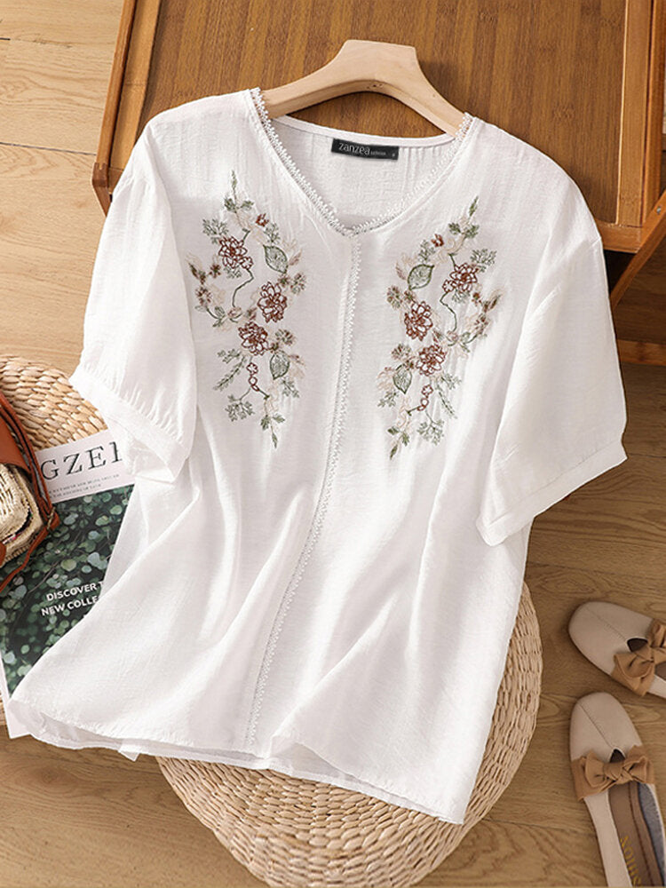 Solid Linen Top-Tunic With Embroidery Work For Women