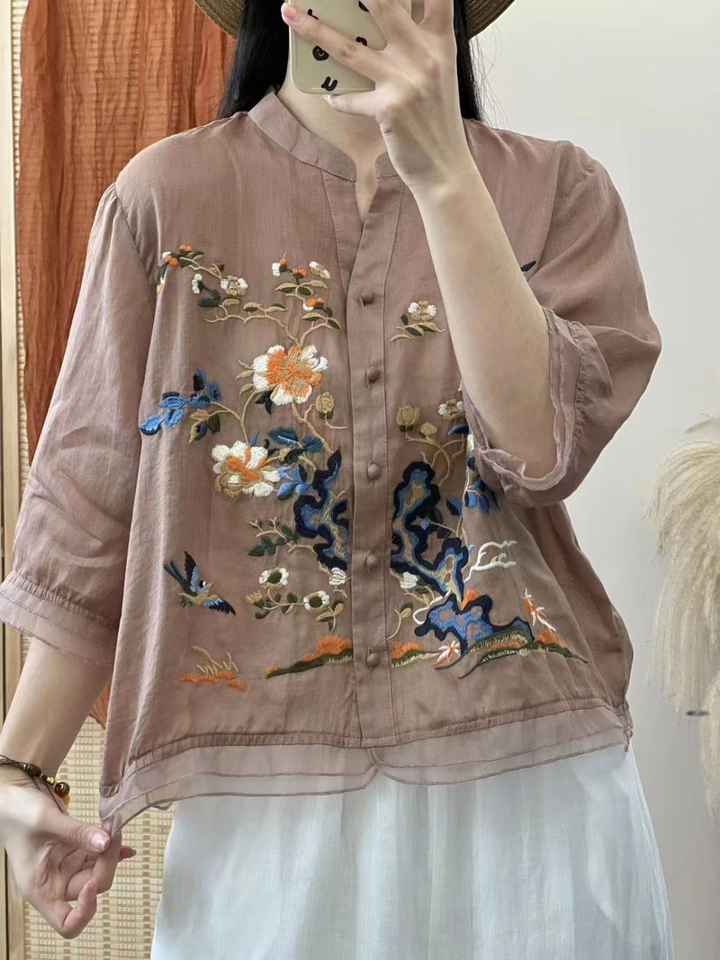 Oriental Elegance Embroidery Tunic Top