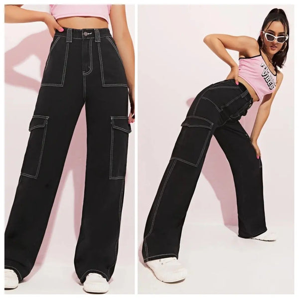 Denims: Risky Baggy Black Cargo Pants